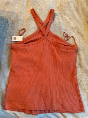 Sleeveless Ribbed Crossover Tank Top - Rust